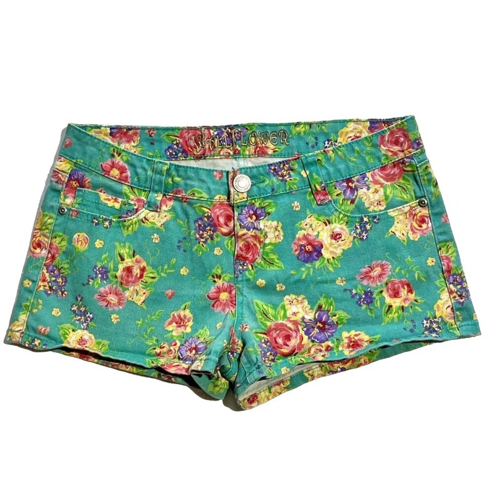 Wallflower Teal Floral Summer Casual Beach Bohemian Shorts Size 9 30” Waist